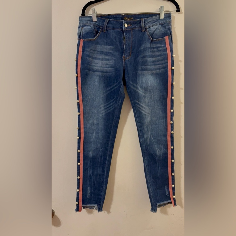 NWT Denim Jeans with Pink Accents and Pearls